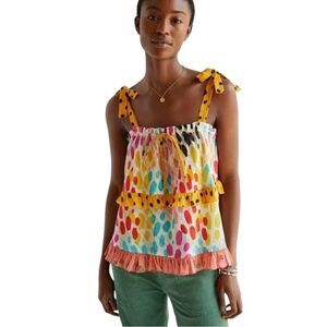 Anthropologie Conditions Apply Multicolor Tie Strap Ruffle Top XL Reg. $118